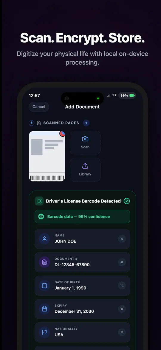 Document scanner extracting fields from a driver's license